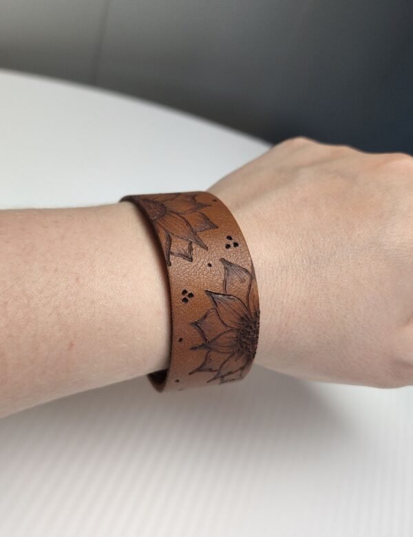 Leather Sunflower Bracelet - Image 5